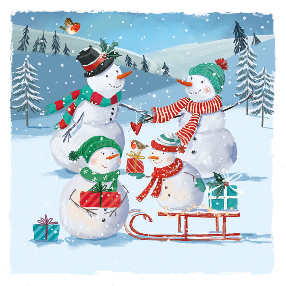 Sledding Snowmen Christmas Cards