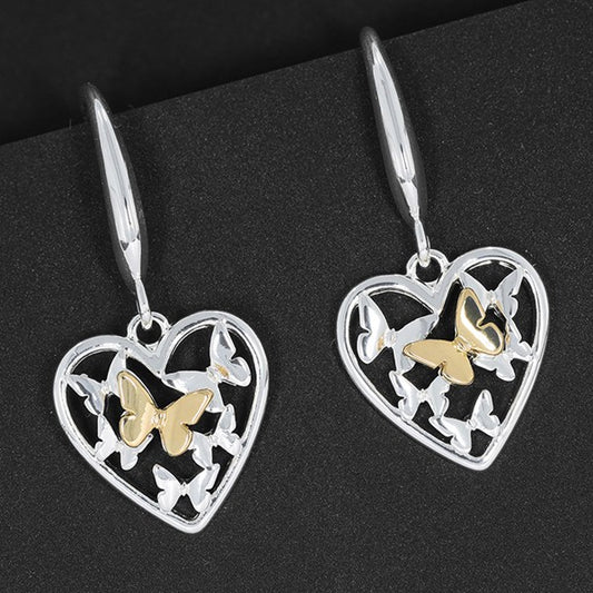Filigree Two Tone Butterfly Heart Earrings