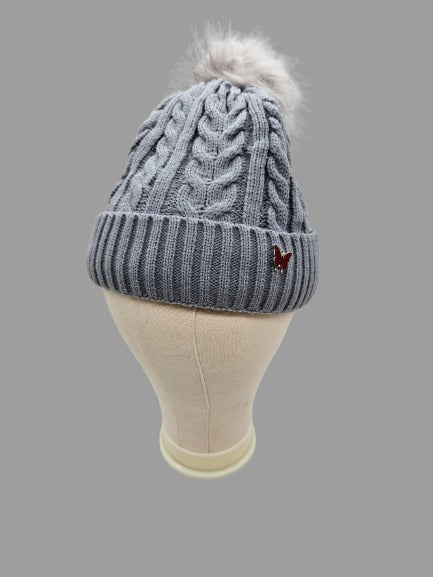 Adult Cable Knit, lined Pom Pom Hat