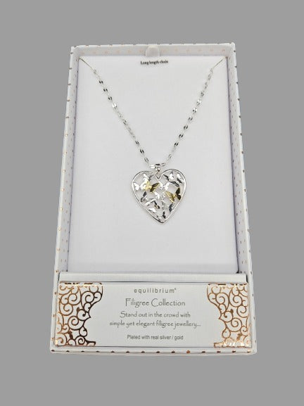 Filigree Two Tone Butterfly Heart Long Necklace