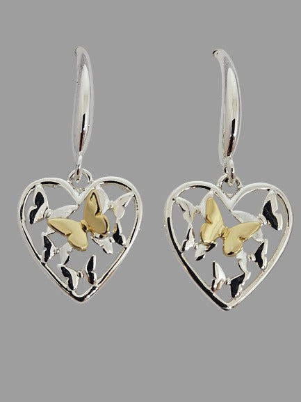 Filigree Two Tone Butterfly Heart Earrings