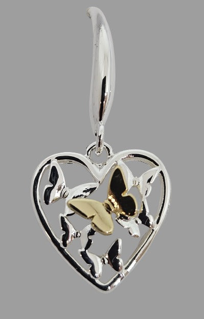 Filigree Two Tone Butterfly Heart Earrings
