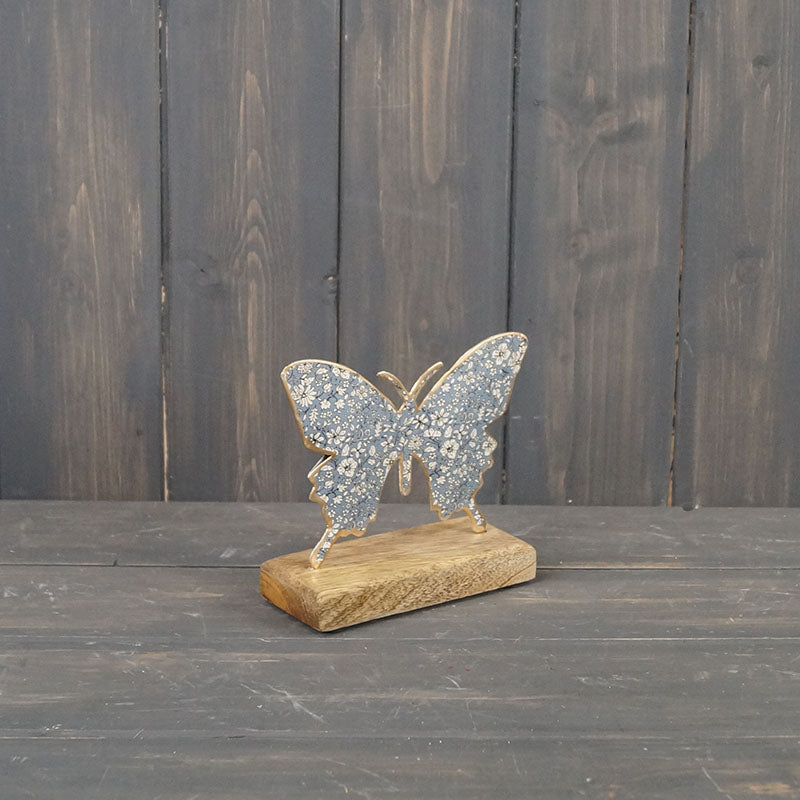 Metal Butterfly on Wooden Base Ornament
