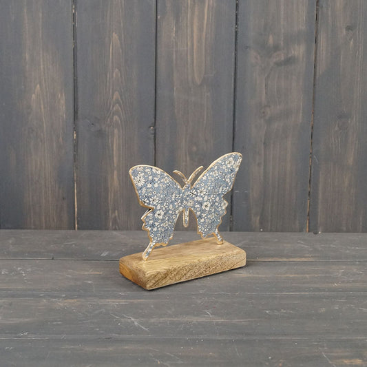 Metal Butterfly on Wooden Base Ornament