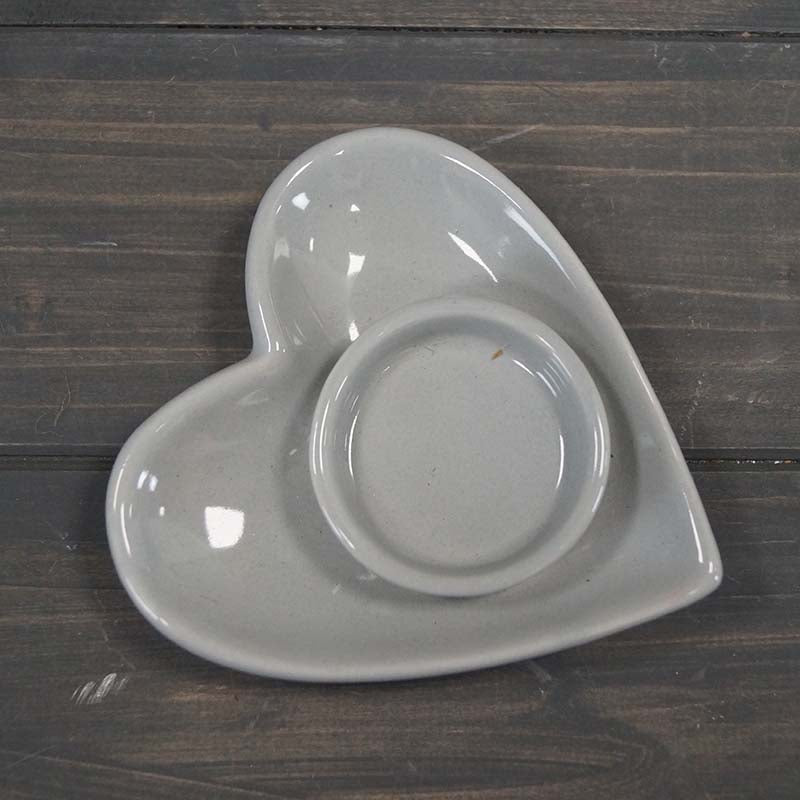 Grey Ceramic Heart T-Light Holder / Trinket Dish