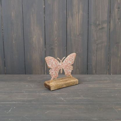 Metal Butterfly on Wooden Base Ornament